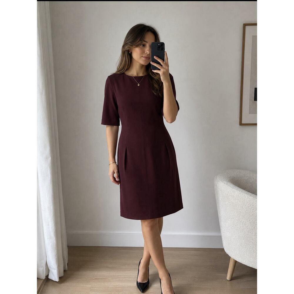 M M Lafleur Burgundy Midi Sheath Dress Sz 10 Career Preppy
